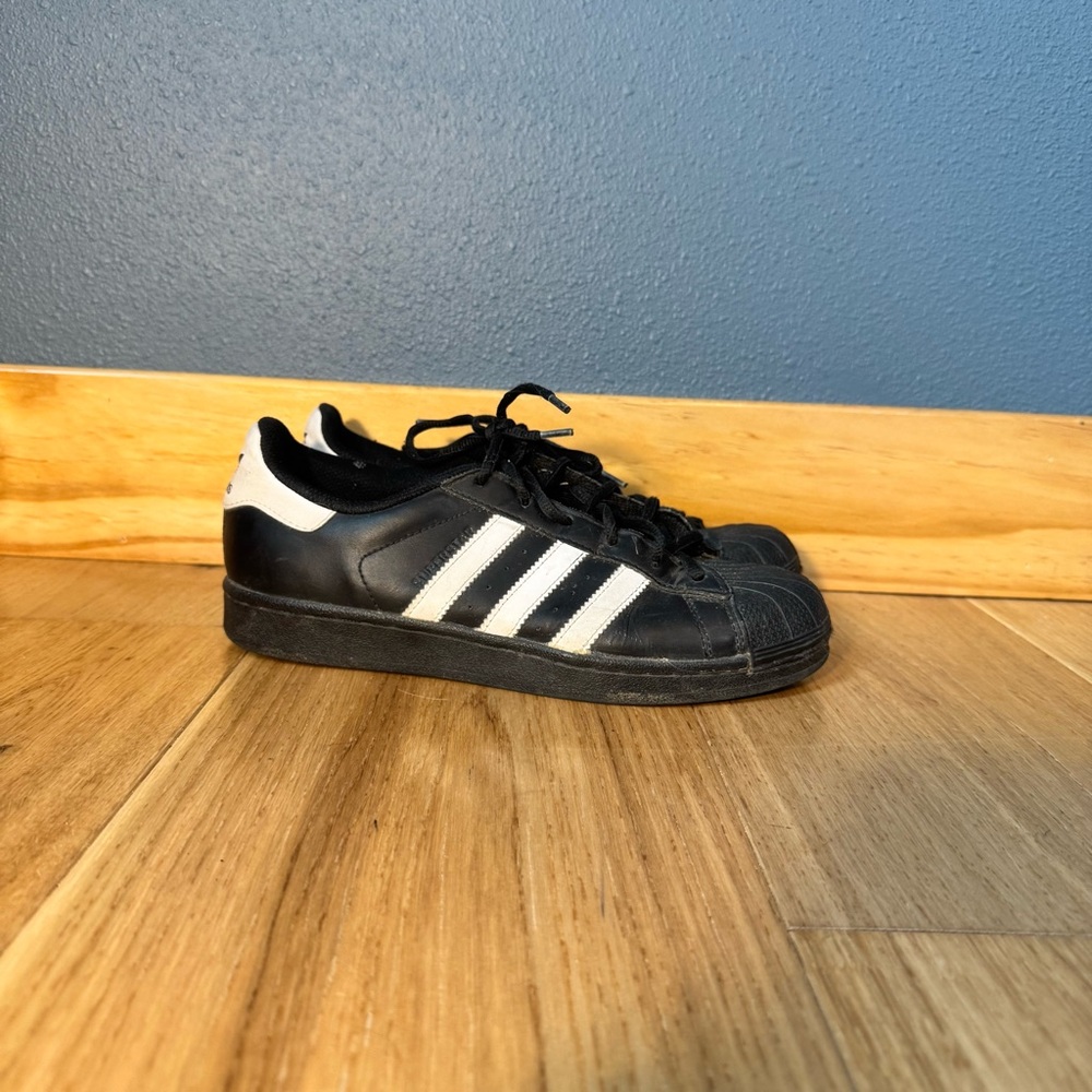 Adidas Shell Toe Leather Black and White Stripe Sneakers Men’s Size 6.5/Womens 8 - Picture 7 of 11